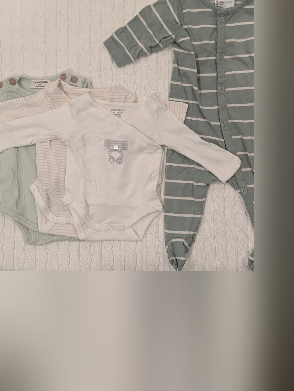 Size NB bundle H&M + Other Brands Sage & White Striped Baby Sleeper+Onesies